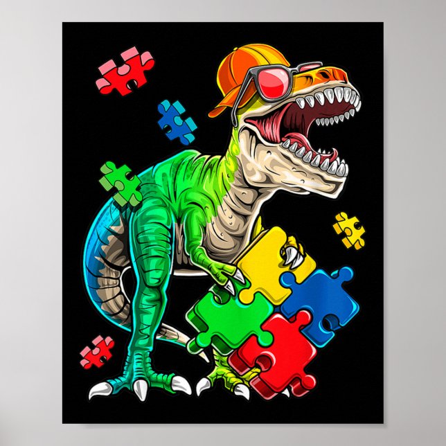 Affiche T Rex Dinosaur Sensibilisation sur l'autisme Puzzl (Devant)