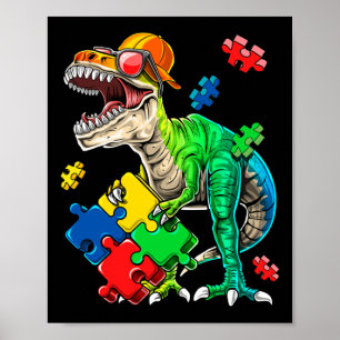 Affiche T Rex Dinosaur Sensibilisation sur l'autisme Puzzl