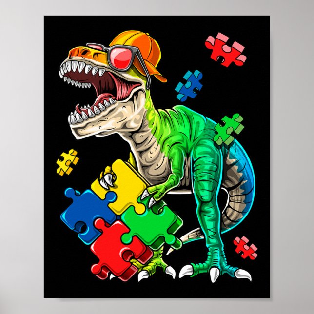 Affiche T Rex Dinosaur Sensibilisation sur l'autisme Puzzl (Devant)