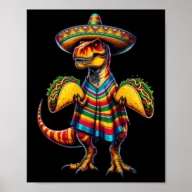 Affiche T-rex Dinosaur Taco Lover Cinco De Mayo Sombrero P (Devant)