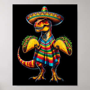 Affiche T-rex Dinosaur Taco Lover Cinco De Mayo Sombrero P