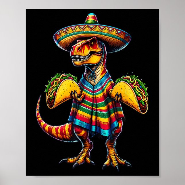Affiche T-rex Dinosaur Taco Lover Cinco De Mayo Sombrero P (Devant)