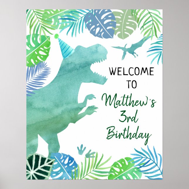 Affiche T-Rex Dinosaur Végétale Anniversaire Bienvenue (Devant)