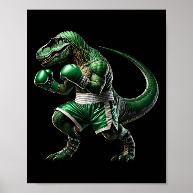 Affiche T-rex Dinosaure Faisant de la Boxe Boxeur Art Mart (Devant)