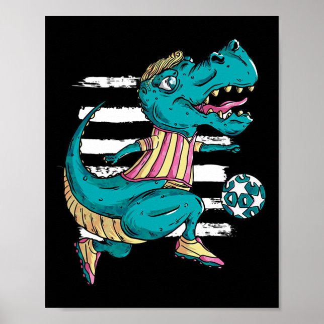 Affiche T-rex Dinosaure Joue au Football - Conception Trex (Devant)
