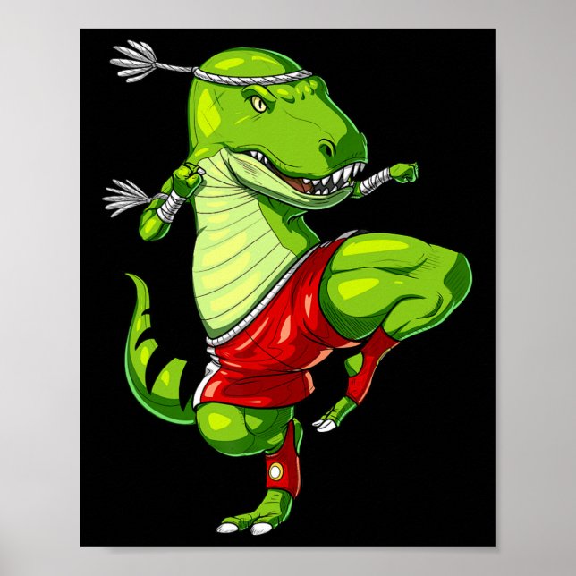 Affiche T-rex Dinosaure Muay Thai Boxe Karaté Art Martiaux (Devant)