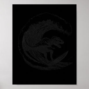 Affiche T-rex Dinosaure Surfant Surf Planche de Surf Surfe