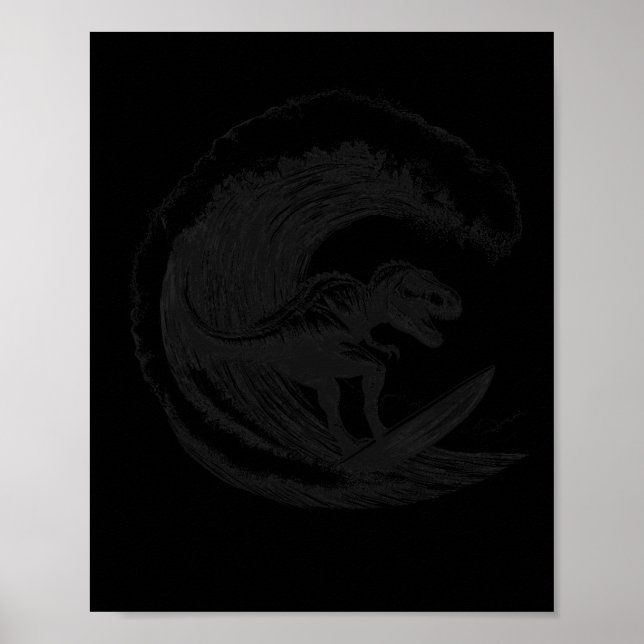 Affiche T-rex Dinosaure Surfant Surf Planche de Surf Surfe (Devant)