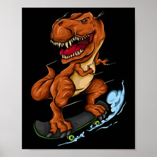 Affiche T-rex en skateboard - T-rex dinosaure mignon sur s