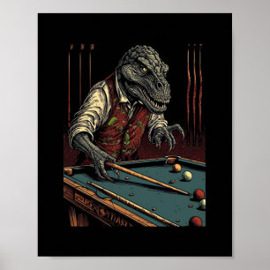 Affiche T Rex Jouant au Billard Dinosaure Joueur de Billar