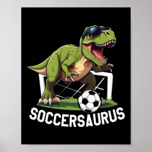 Affiche T-rex Jouant au Football Dinosaure Footballeur