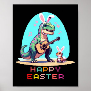 Affiche T-rex Joyeux Oeufs de Pâques Retro Pixel Vintage A