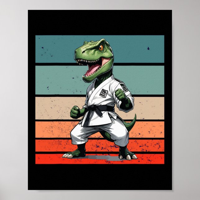 Affiche T.rex Karate Gi Ceintures Noires Posture Puissante (Devant)