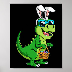 Affiche T Rex Lapin De Pâques Avec Panier Oeufs Dinosaure