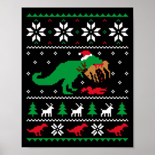 Affiche T Rex mangeant le renne drôle Noël dinosaure laid