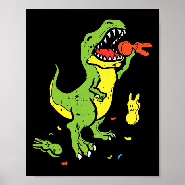 Affiche T-Rex mangeant un lapin drôle de Pâques amateur de (Devant)