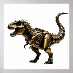 Affiche T-Rex Mech Steampunk – Bête Dino en laiton