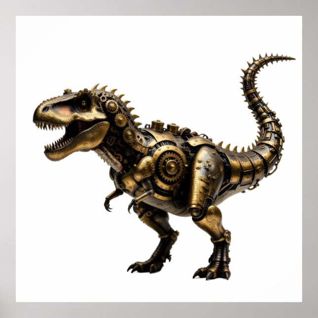 Affiche T-Rex Mech Steampunk – Bête Dino en laiton (Devant)