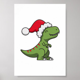 Affiche T-Rex mignon avec chapeau de Père Noël – Dino de N