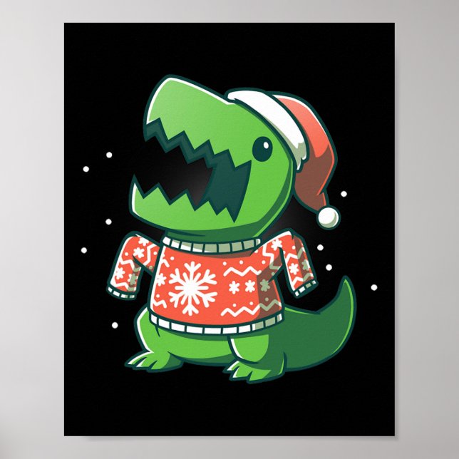 Affiche T-rex Noël Fun Dinosaure Ugly Saurus  (Devant)