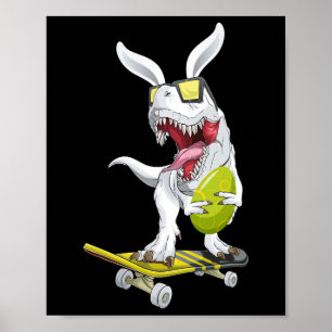 Affiche T Rex Pâques Dinosaure Lapin Tenant Un Œuf Et Ska
