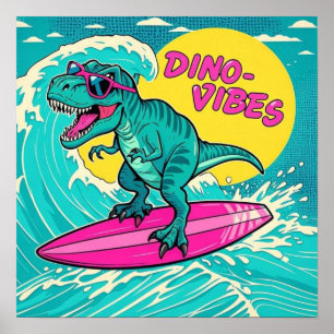 Affiche T-Rex portant des lunettes de soleil et chevauchan