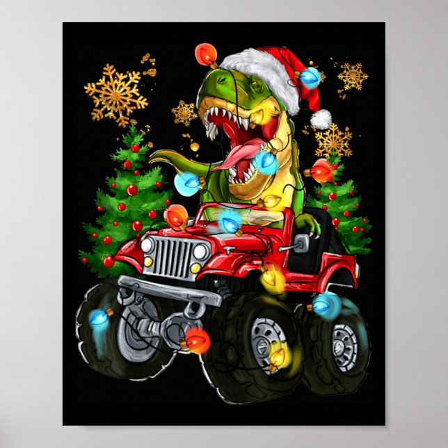 Affiche T-rex Santa In Monster Truck With Christmas Trees  (Devant)