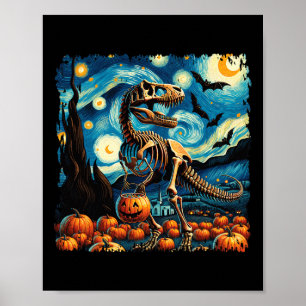 Affiche T-rex Skeleton Halloween Van Gogh Starry Night Fal