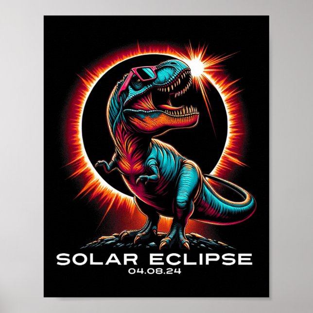 Affiche T-rex Solar Eclipse Wears Sungles 8 avril 2024 (Devant)