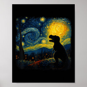 Affiche T Rex Starry Nuit Van Gogh Dinosaus Cadeaux Hommes