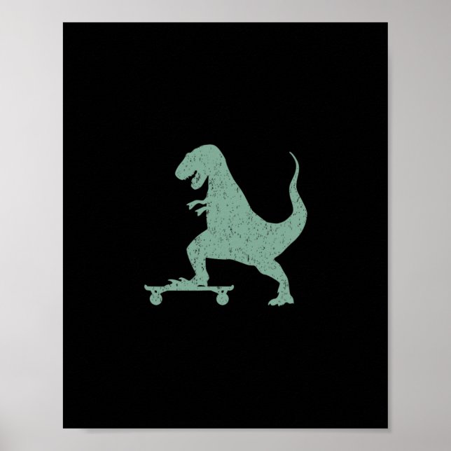 Affiche T-rex sur un skateboard Grunge dinosaure qui fait  (Devant)