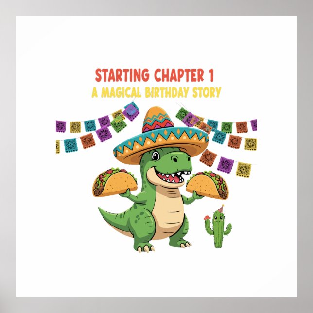 Affiche T-Rex Taco Fiesta 1er Anniversaire | Nouveau Chapi (Devant)