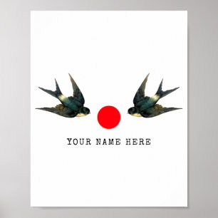 Affiche T Shi personnalisé avec nom de hirondelle Japon vi