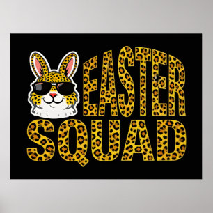 Affiche T-shirt à motif léopard et plaid avec lapin de Pâq