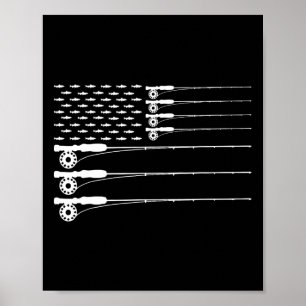 Affiche T-shirt American Flag Fly Fishing Rod Trout Patrio