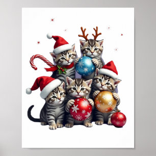 Affiche T-shirt avec chats de Noël mignons dans des orneme