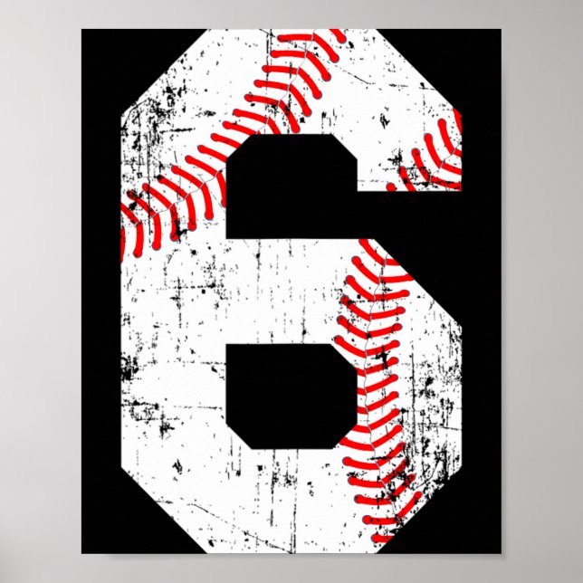 Affiche T Shirt Baseball 6 Numéro de Maillot  (Devant)