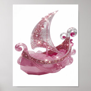 Affiche T-shirt bateau à voile en cristal SWAROVSKI argent
