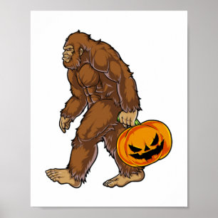 Affiche T-shirt Bigfoot Sasquatch portant une citrouille e