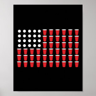 Affiche T Shirt Cadeau Pong Bière Drapeau Américain 4 Juil
