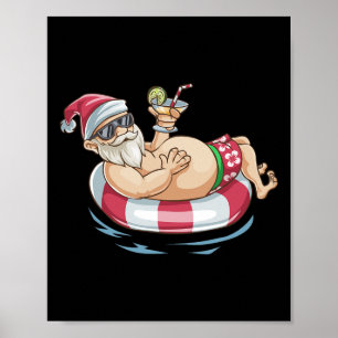 Affiche T Shirt Christmas In July Santa Hawaïen Gonflable