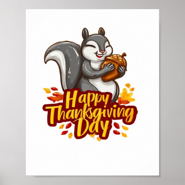 Affiche T-shirt classique Bon thanksgiving mignon écureuil (Devant)