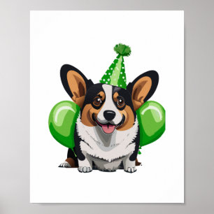Affiche T-shirt classique Corgi d'anniversaire vert