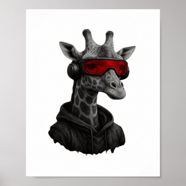Affiche T-Shirt Classique girafe abstrait rouge et noir (Devant)