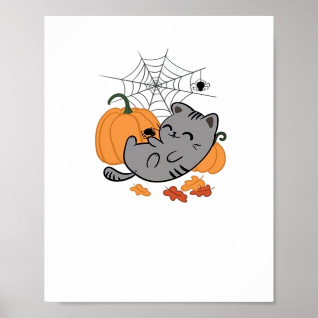 Affiche T-shirt classique Halloween Kitty et Spiders (Devant)