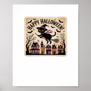 Affiche T-shirt classique Happy Halloween Black Cat Witch