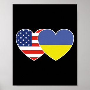 Affiche T Shirt Cœur Jumeau De Drapeau D'Ukraine États-Uni