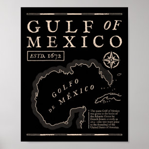 Affiche T-shirt col en V carte historique du golfe du Mexi