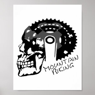 Affiche T Shirt Crâne Cyclisme Engrenages Vélo Vtt