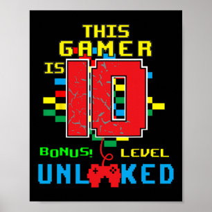 Affiche T-shirt d'anniversaire jeu vidéo niveau 10 débloqu